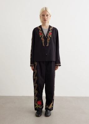 Ribbon Hollyhock Trousers Non Binding Waist Basic Look