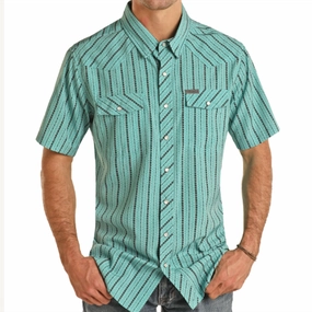 Panhandle Men's Turquoise Stripe Pearl Snap Classic Look