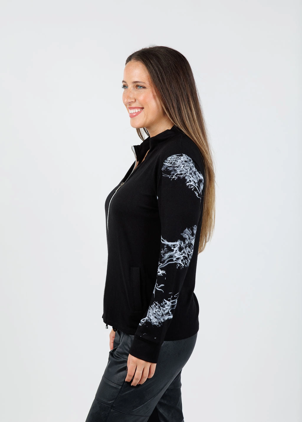 Lightweight Knit Monroe Lightning Zip Up - Black/Multi