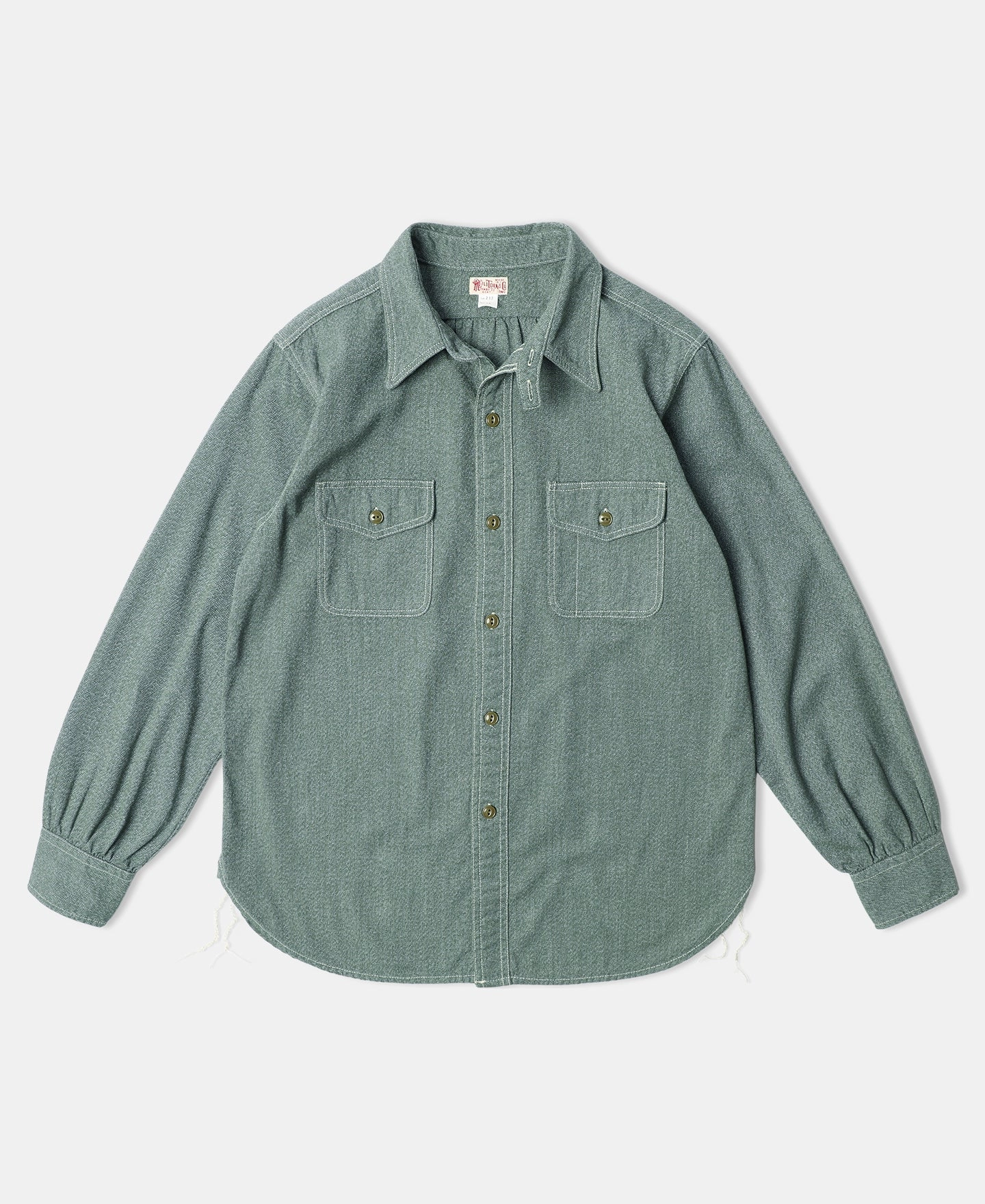 Lot 217 1940s Pointed Collar Salt & Pepper Shirt - Sage Green Tailored Style Workwear Option