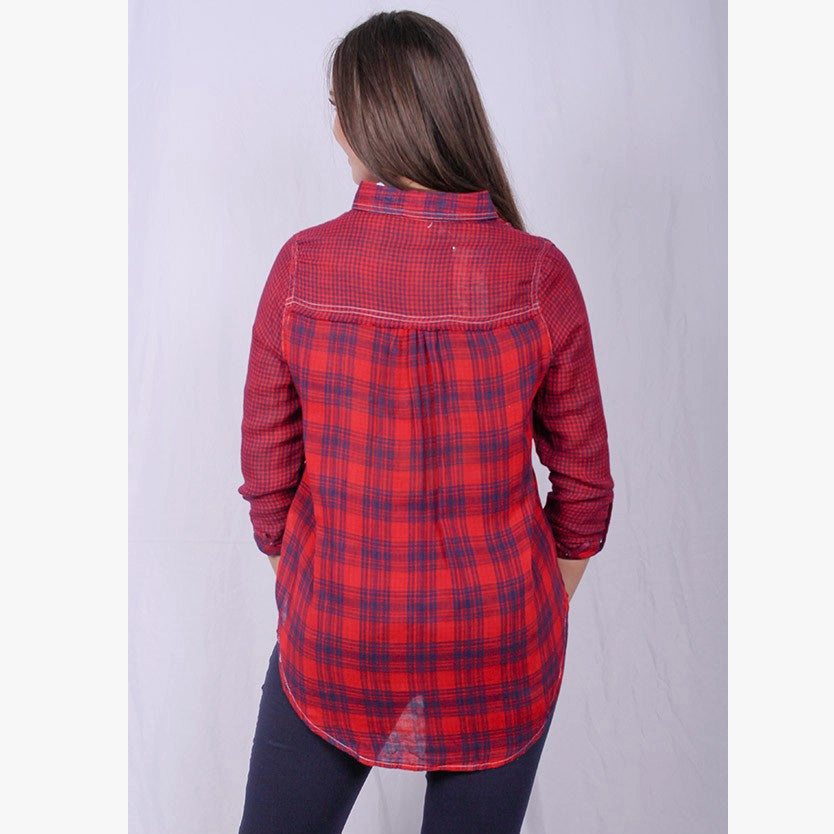 ContrastTipping Lady's World Women's Plaid Aztec Long Sleeve