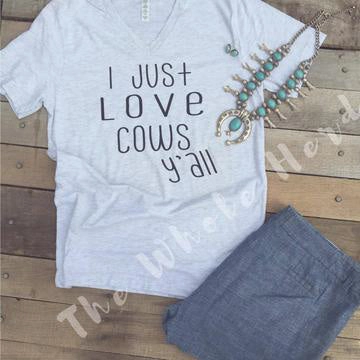 Ultraviolet Protection Finish LaserCut Edges The Whole Herd Women's Off White Love Cows Tee