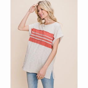 Cotton Bleu Women's Block Frayed Short Sleeve DurableBlend