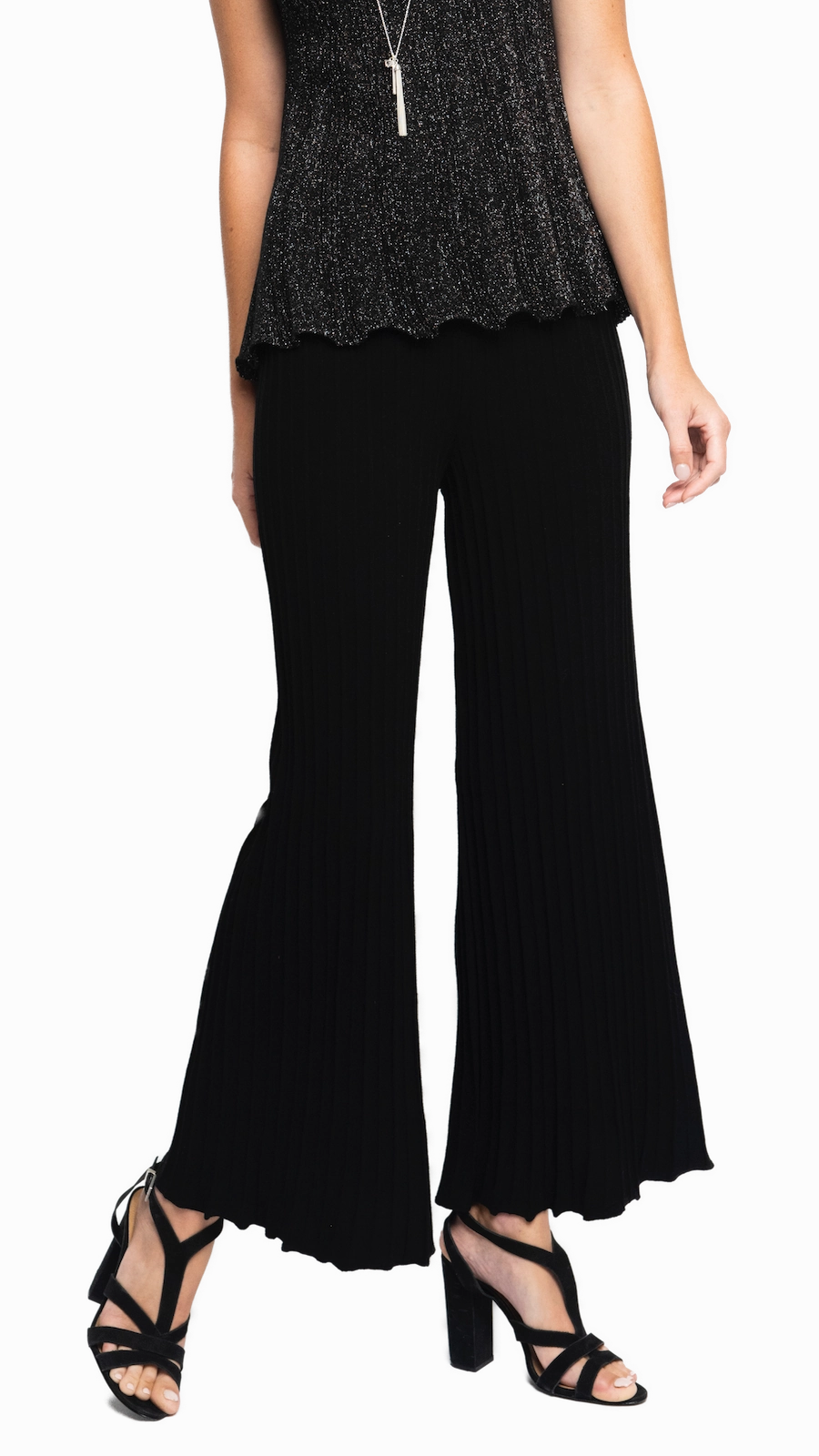 Julia Plisse-Look Full Length Wide Leg Pants, Black Relaxed Lines Odor Control Tech