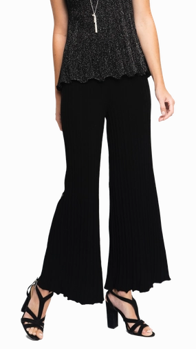 Julia Plisse-Look Full Length Wide Leg Pants, Black Relaxed Lines Odor Control Tech