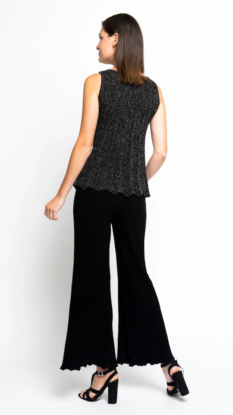 Reflective details Light Fabric Julia Plisse-Look Full Length Wide Leg Pants, Black
