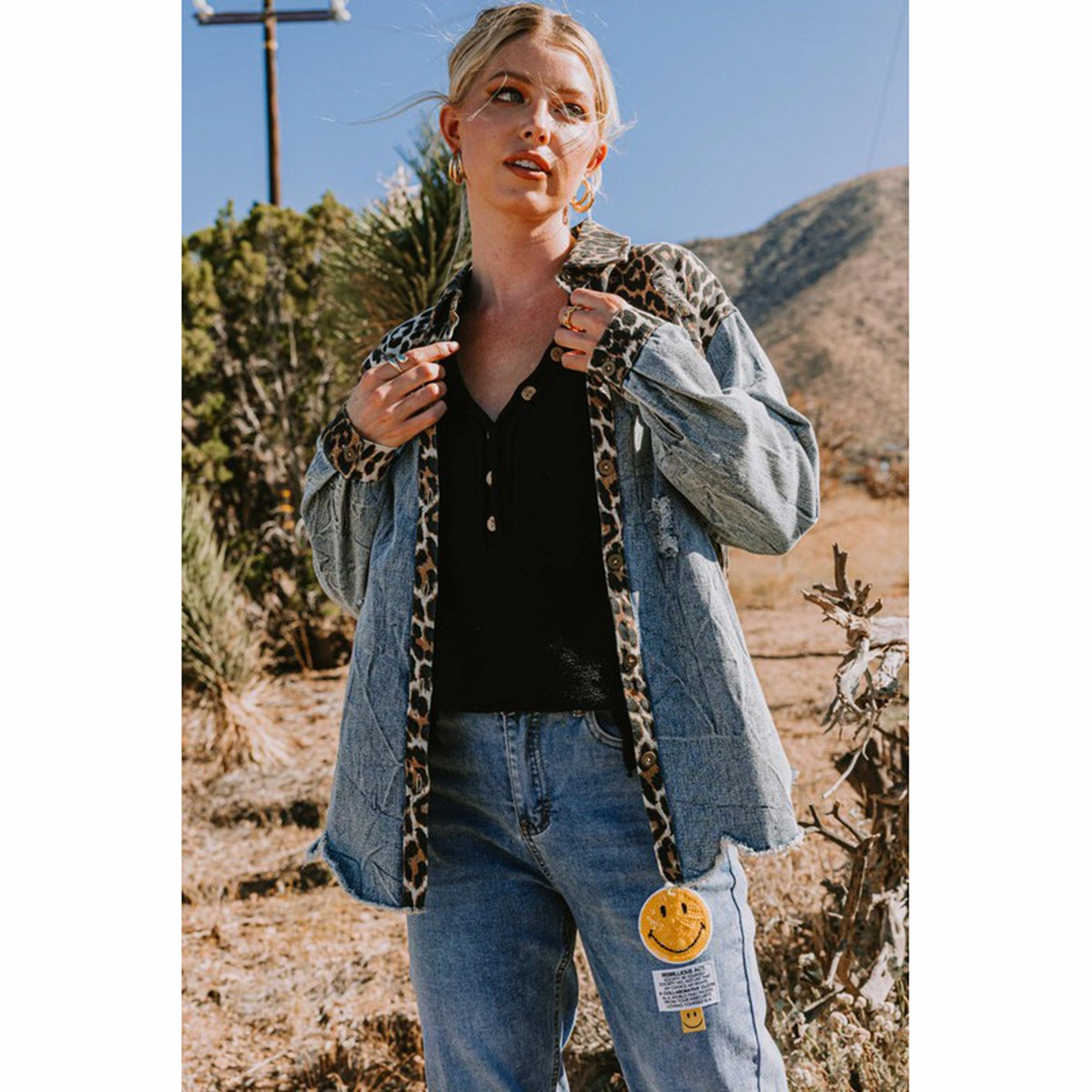 Effortless Look City Wear Mixed Print Breast Pocket Washed Jacket