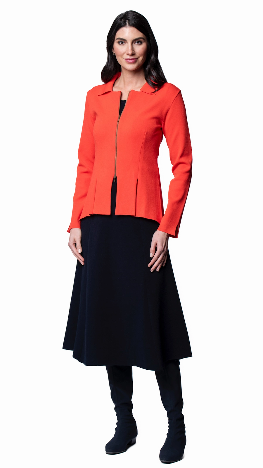 Nora Milano Knit Short Sleeved Fit-And-Flare Midi Dress - Dark Navy Lace-Edge