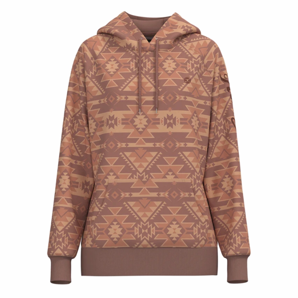 Hooey Women's Telluride Pink & Tan Aztec Hoodie Fall Outfit Thermal Regulating Hoodie