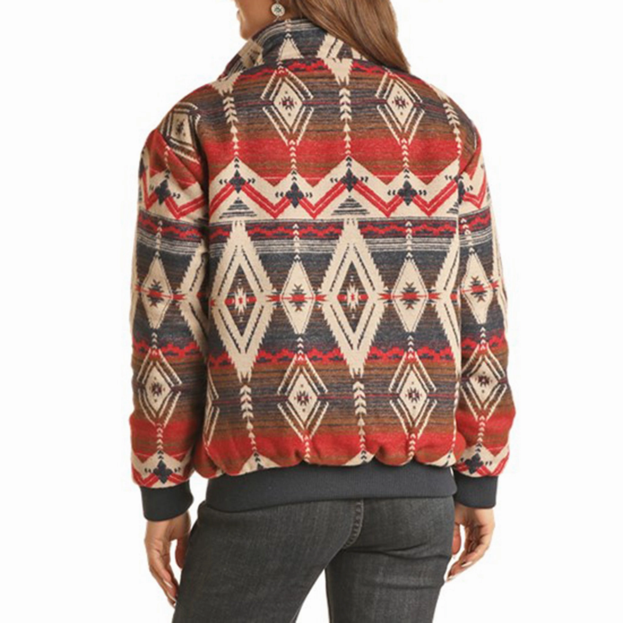 Rock & Roll Women's Cotton Bomber Jacket Silicone Grip Trim Sleek Casual