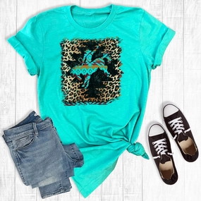 Rebel Rose Leopard Aztec Bronc Turquoise Tee SoftTouchBrushedInterior