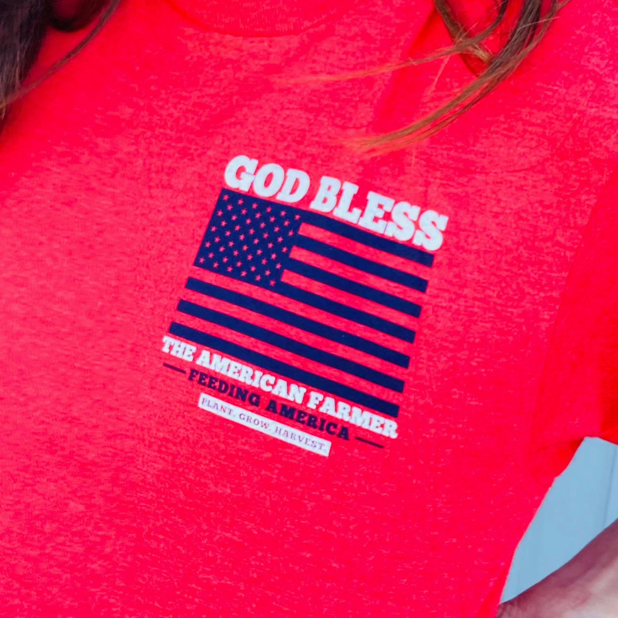 Texas True God Bless The American Farmer Tee Ribbed Neckline FrenchTerryTexture