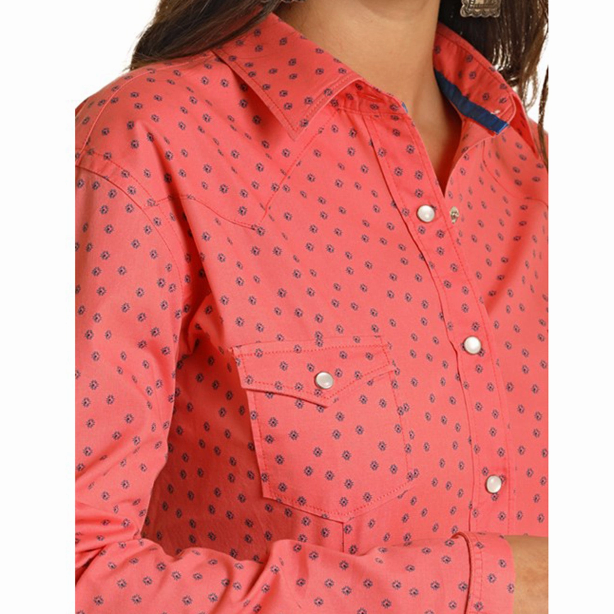 BuiltInLayer AllDay Comfort Design Panhandle Women's Coral Geo Print Long Sleeve