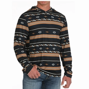 Thermal Regulation Fabric checkered pattern Men's Arenaflex Navy Southwestern Knit Hoodie