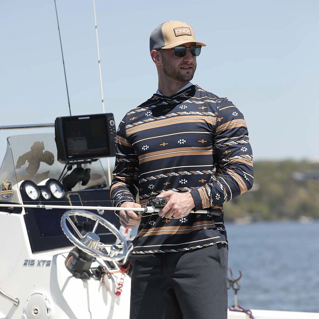 Compact Fold Design Asymmetrical Cut Men's Arenaflex Navy Southwestern Knit Hoodie