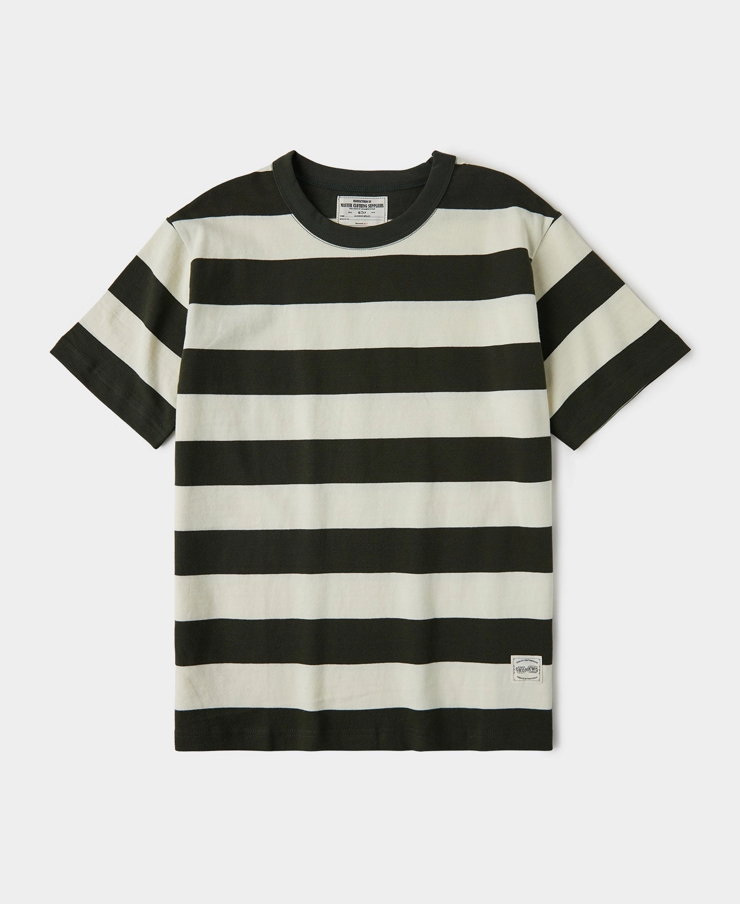 Anti Pilling Treatment Heavyweight Striped Biker T-Shirt - White/Green