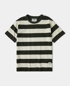 Anti Pilling Treatment Heavyweight Striped Biker T-Shirt - White/Green