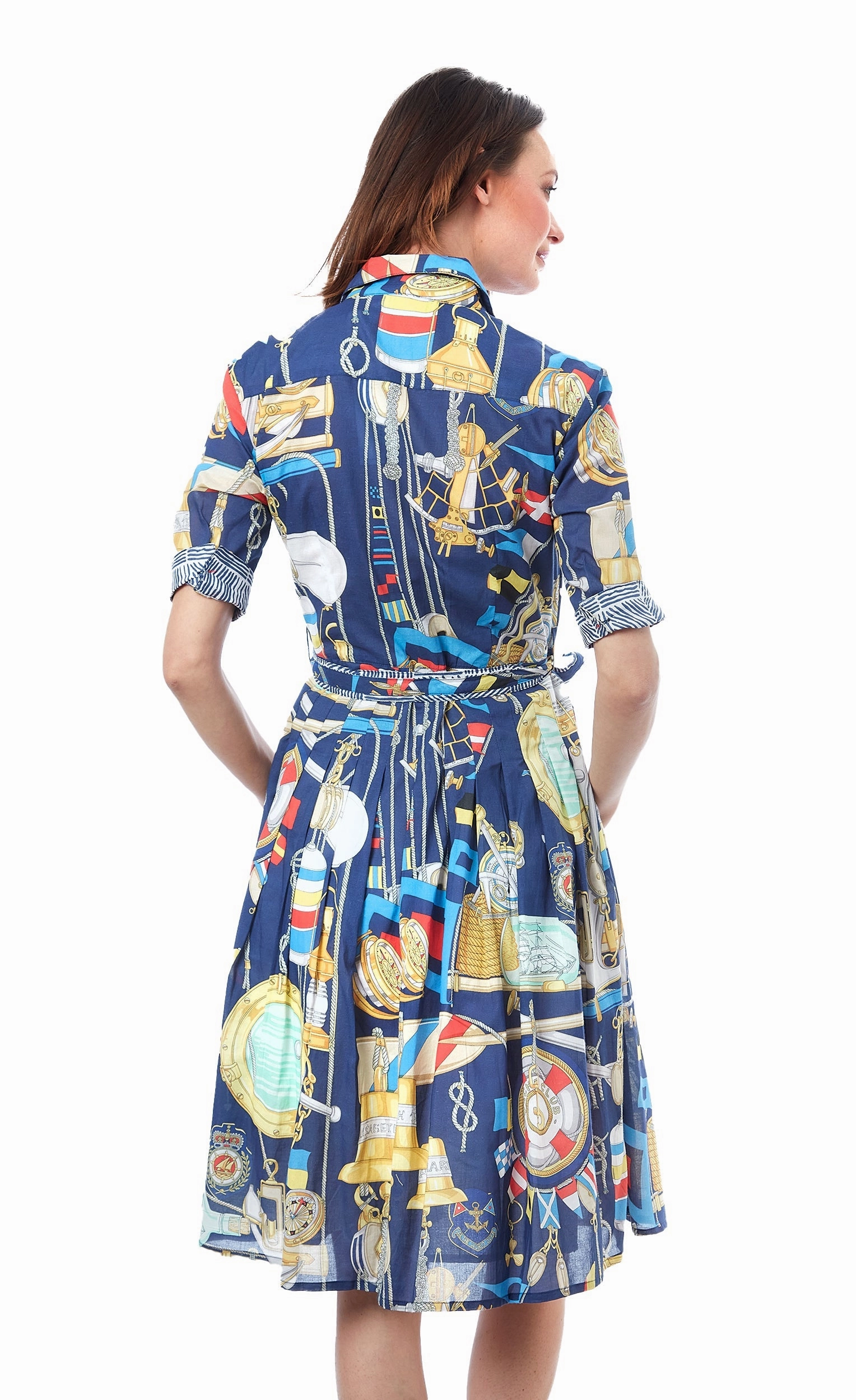 Mrs Maisel Dress - Navy Nautical Print Layered-Look
