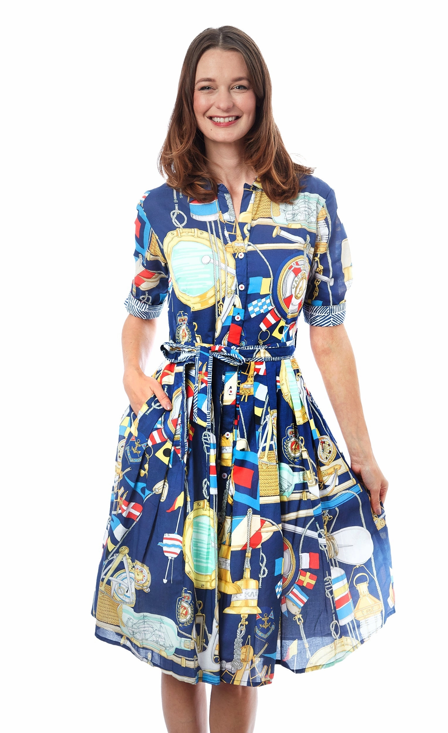 Mrs Maisel Dress - Navy Nautical Print Polished Design