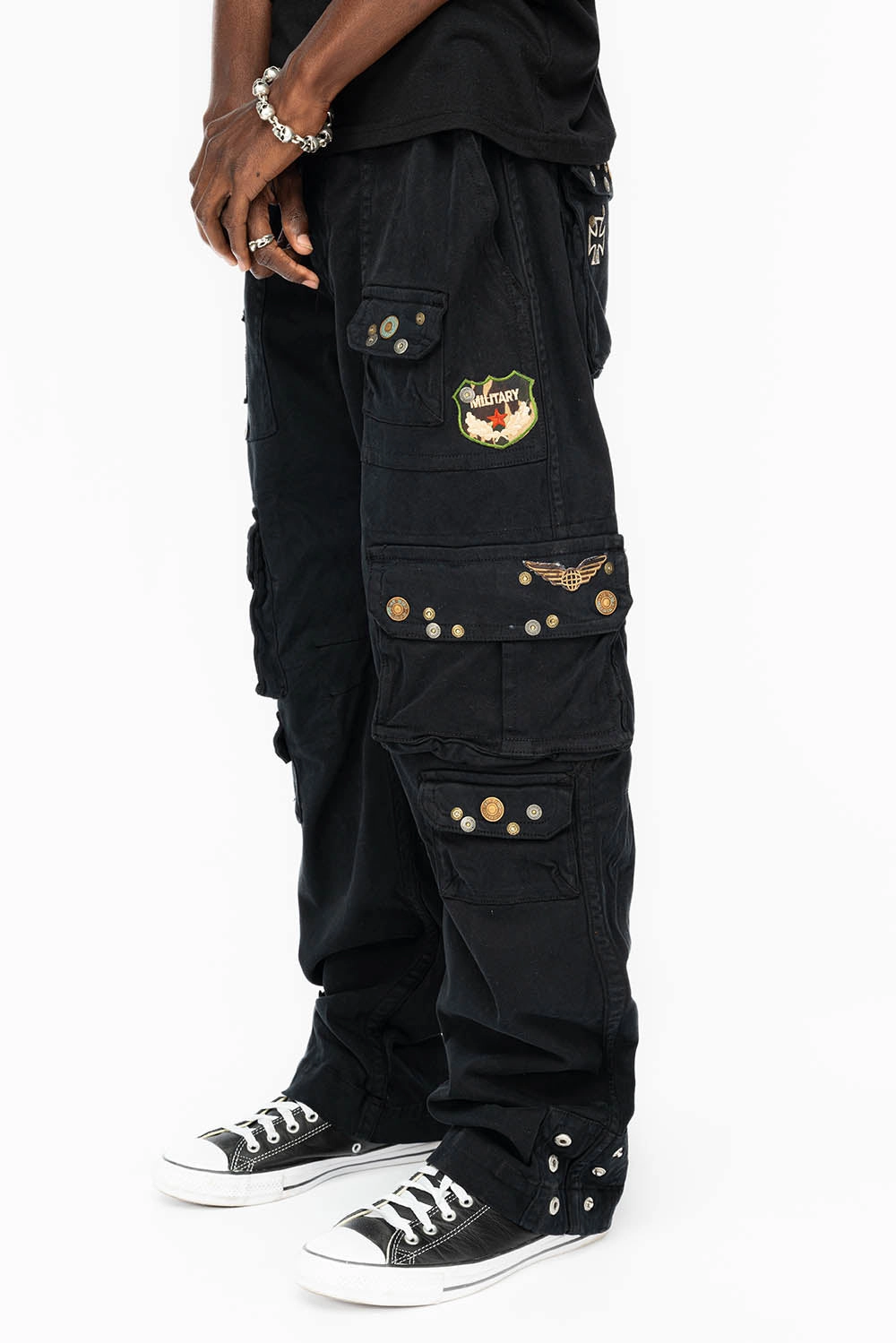 Textured Versatile Shopping Day ORIGINAL ROBIN??S JEAN CALL OF DUTY CARGO PANTS IN BLACK COLOR  WITH ROCK N ROLL PATCH