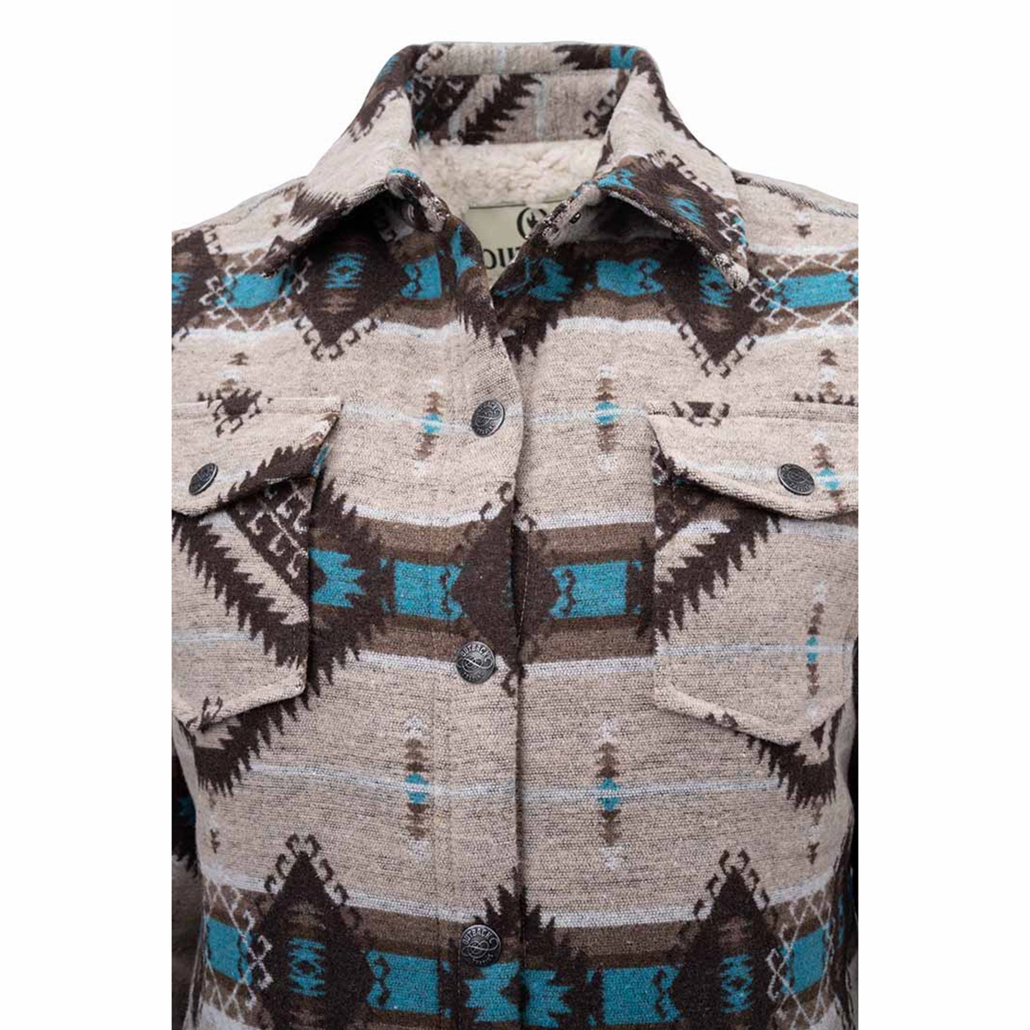 Outback Light Brown and Turquoise Aztec C'anne Jacket snag resistant