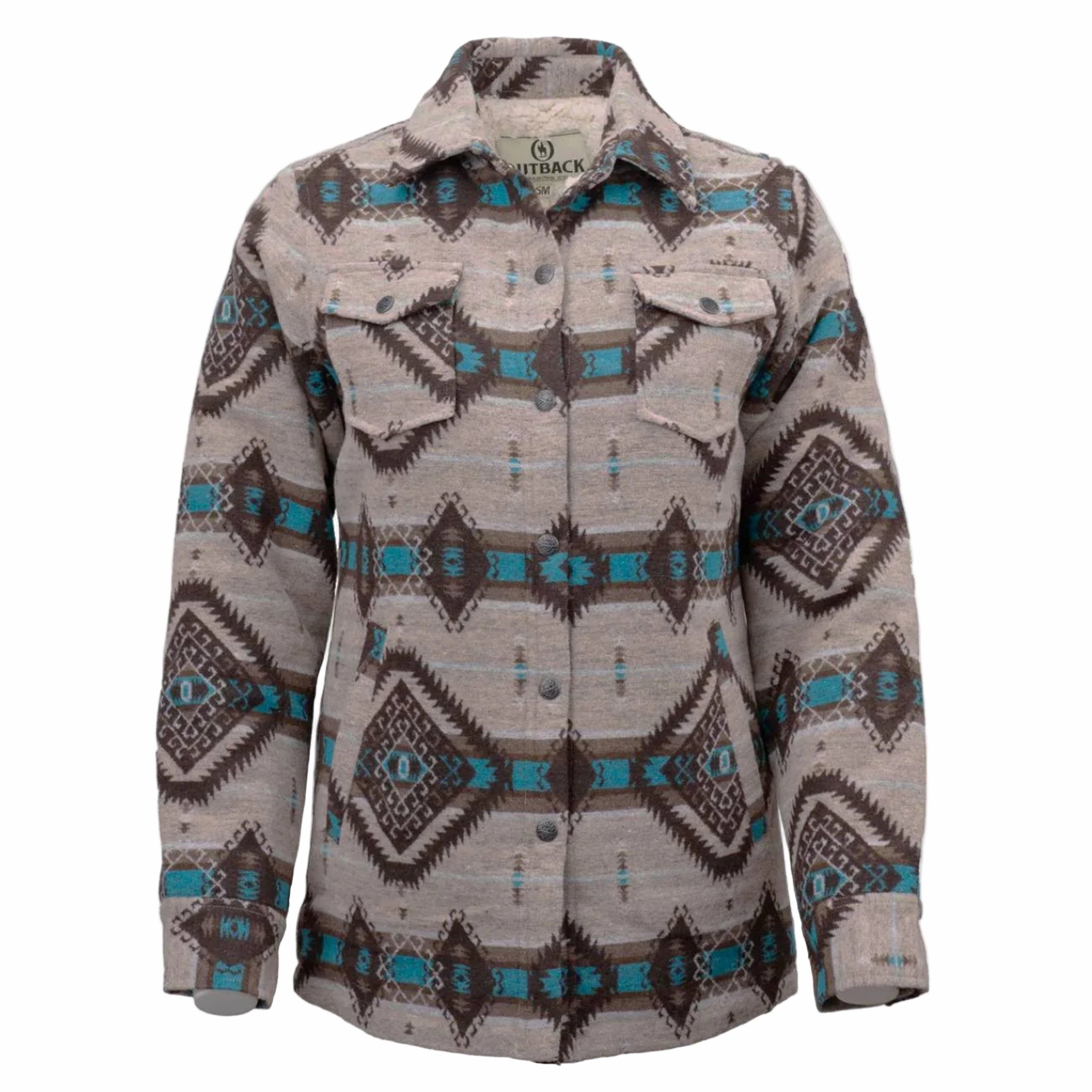 Outback Light Brown and Turquoise Aztec C'anne Jacket Heavy Duty Zippers