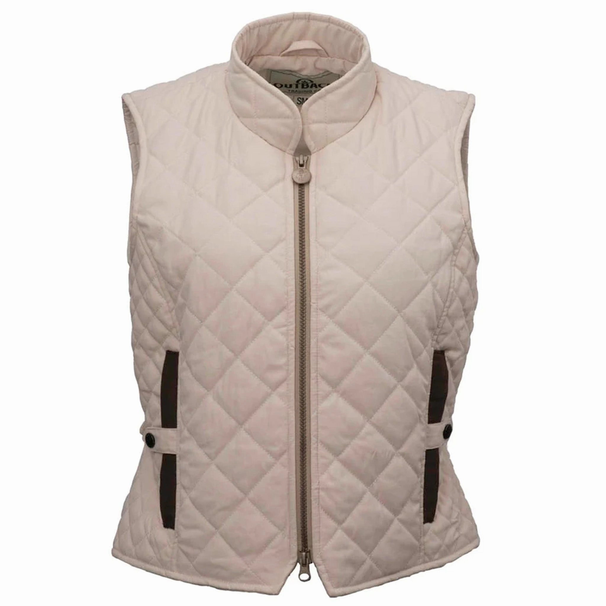 understated look Stand Up Collar Outback Women's Cream Quilted Riding Vest