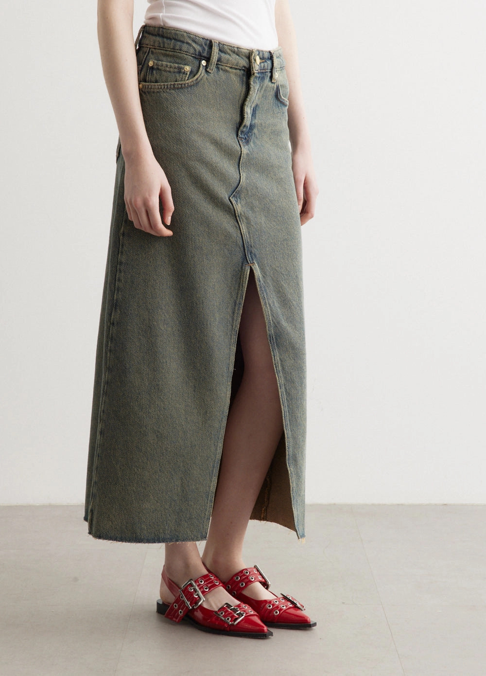 Overdyed Heavy Denim Maxi Skirt Relaxed Vibe Washable fabric