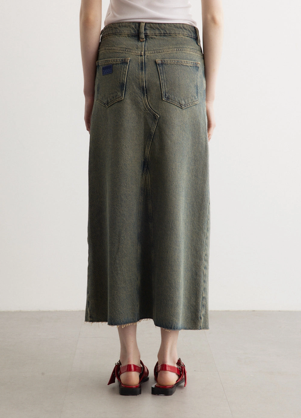 Overdyed Heavy Denim Maxi Skirt Chill Vibe