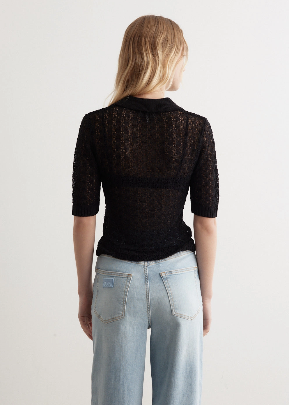 Shiny Pointelle Knit Short Sleeve Polo Travel Essential