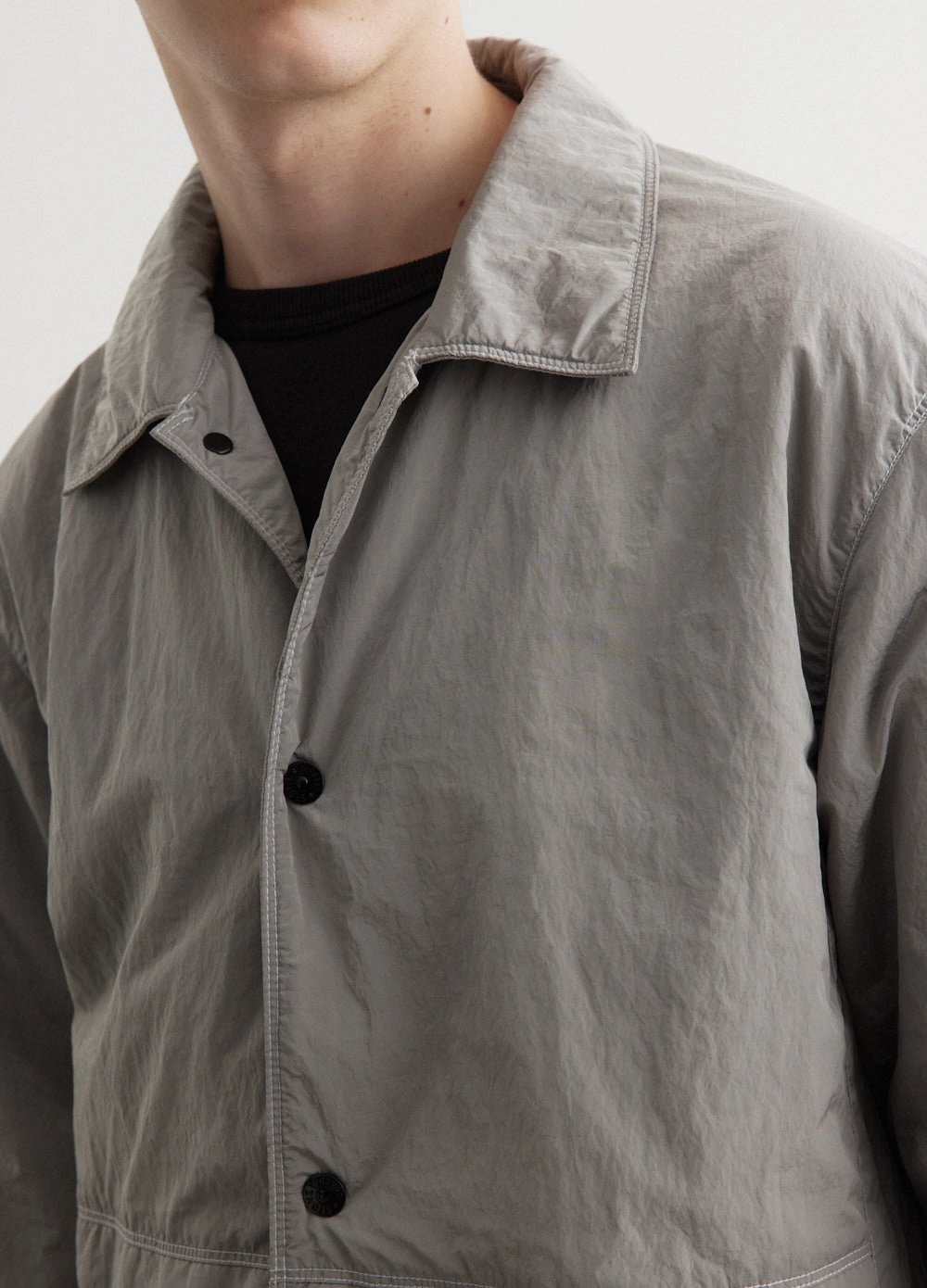 Full Length Zipper Closure Iridescent Nylon Metal Light Jacket