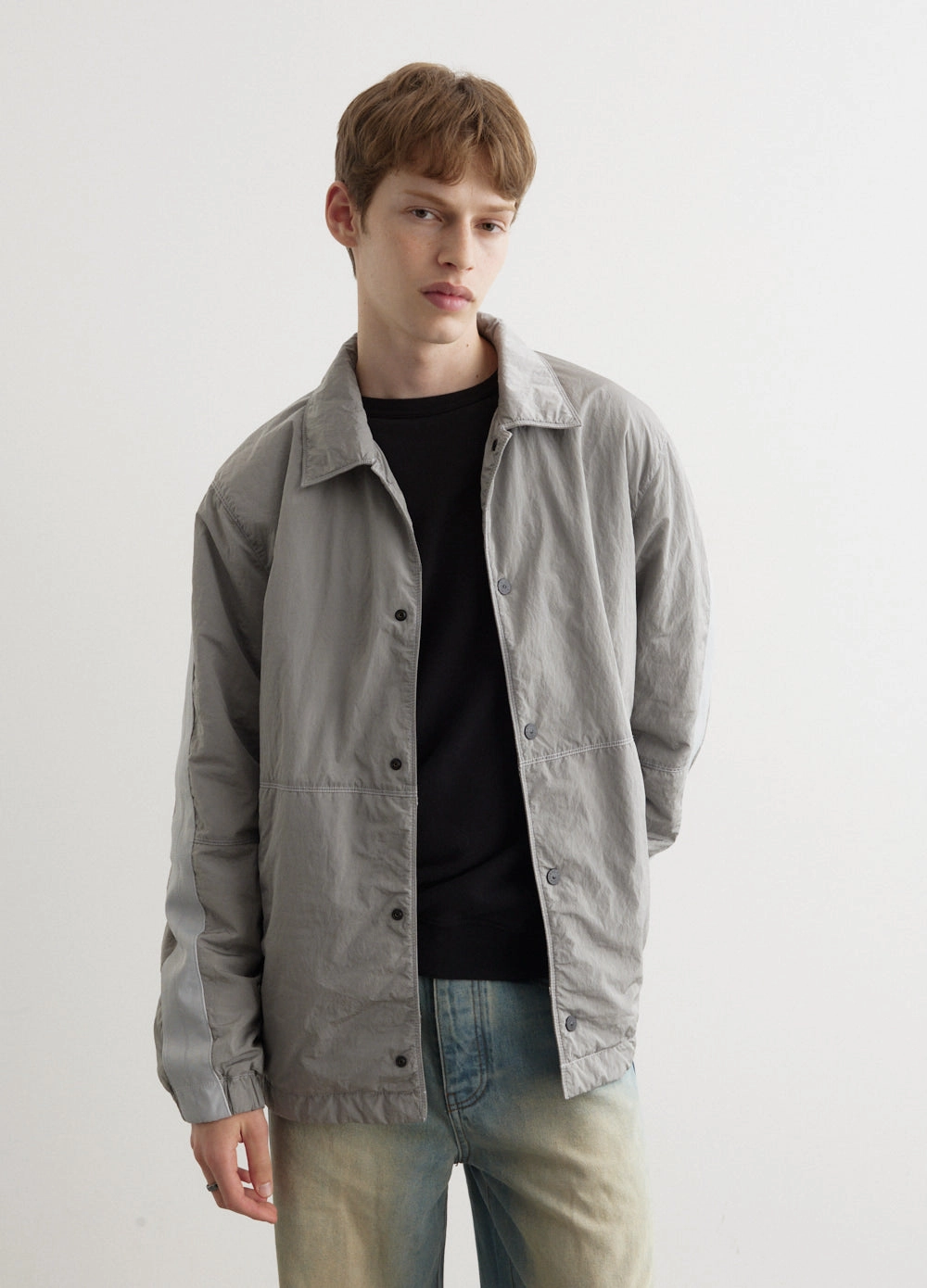 Iridescent Nylon Metal Light Jacket Classic Fit Cut Water Based Coating