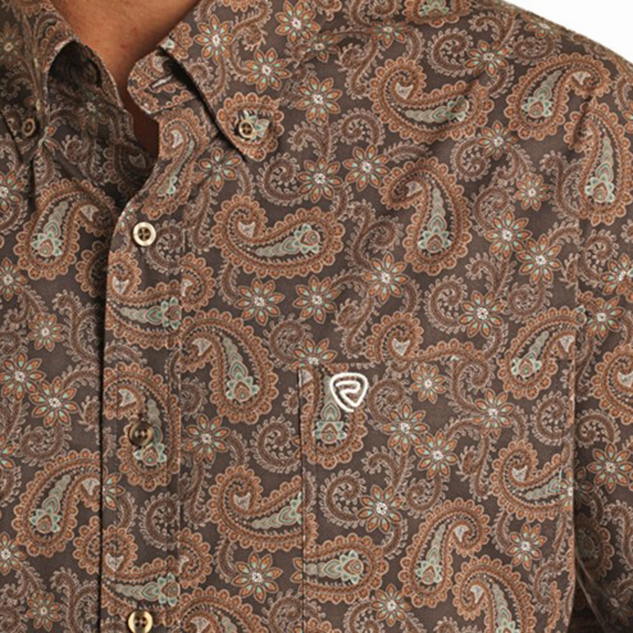 Modern Cut bohemian flair Panhandle Men's Dark Brown Paisley Shirt