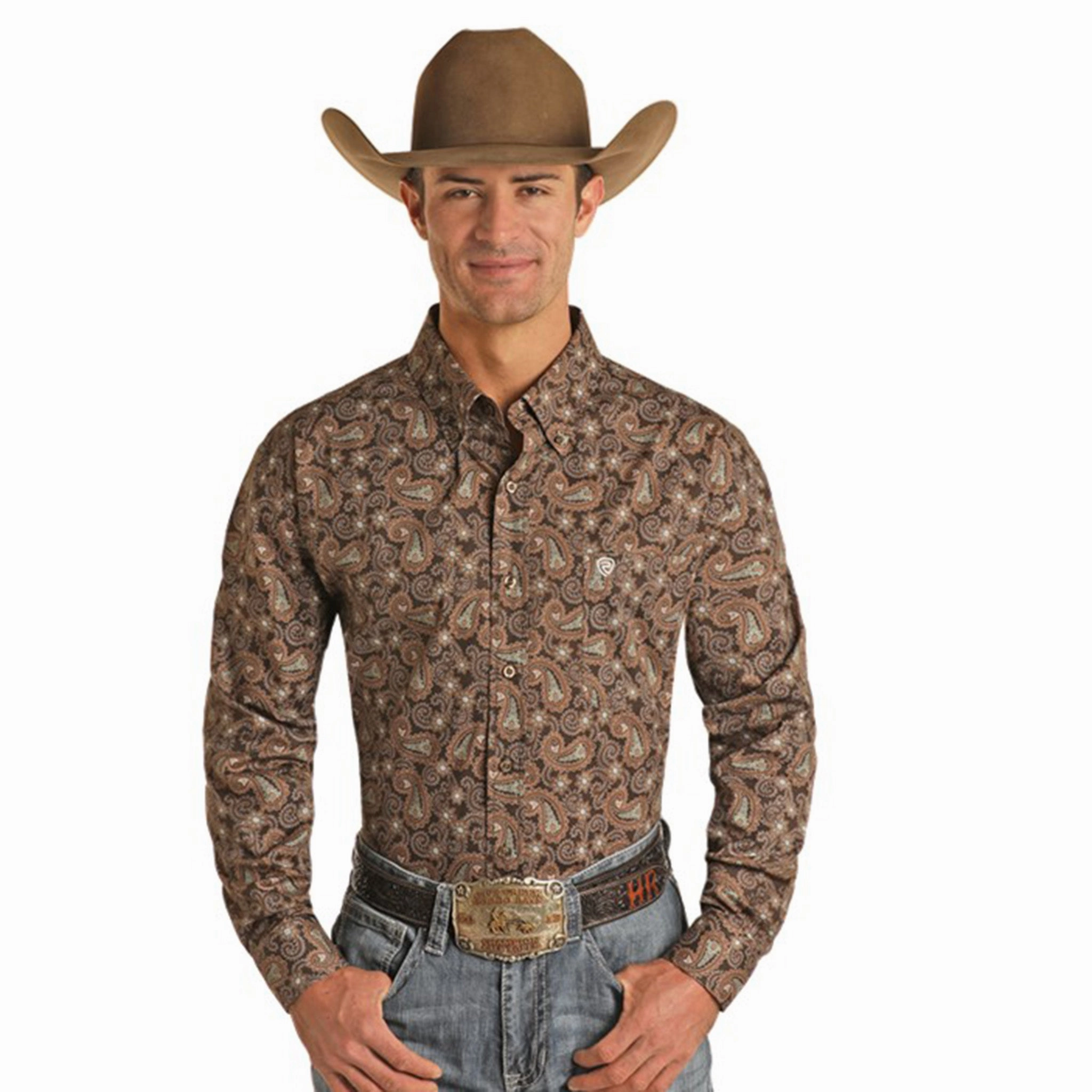 vacation wear color block Panhandle Men's Dark Brown Paisley Shirt