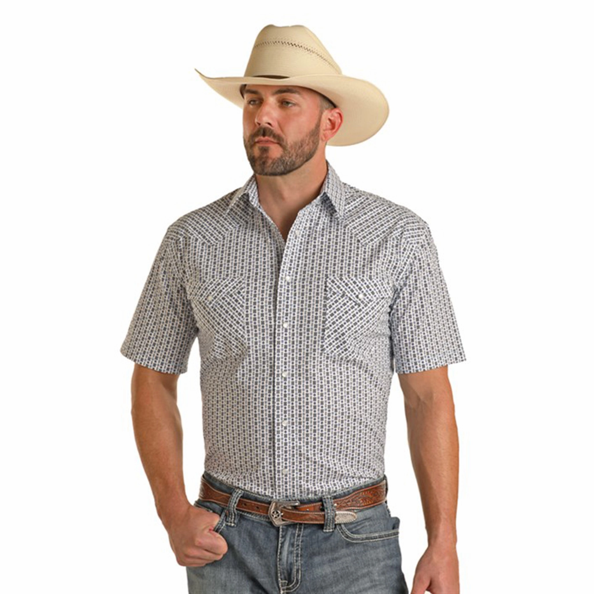 Mesh Insert Panhandle Men's Multi Geo Print Short Sleeve