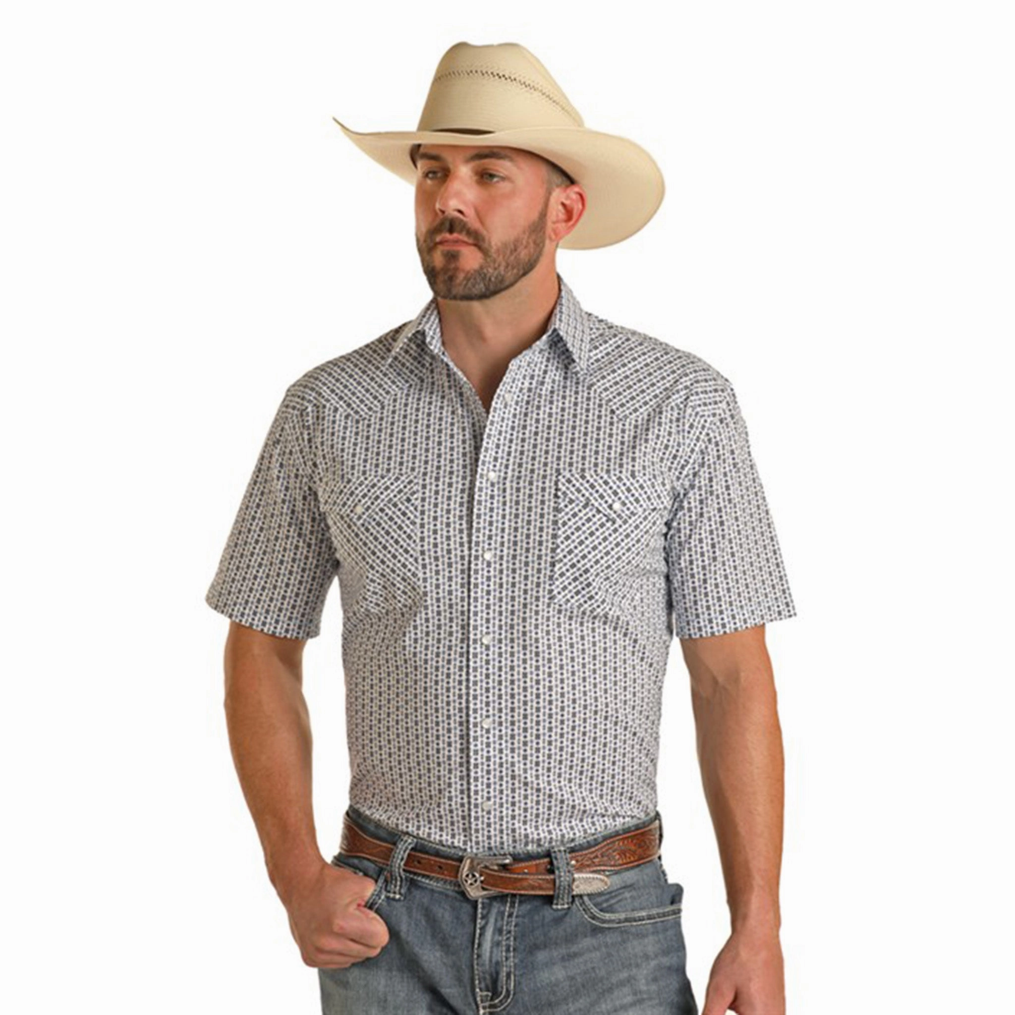 Panhandle Men's Multi Geo Print Short Sleeve Anti Pilling Treatment