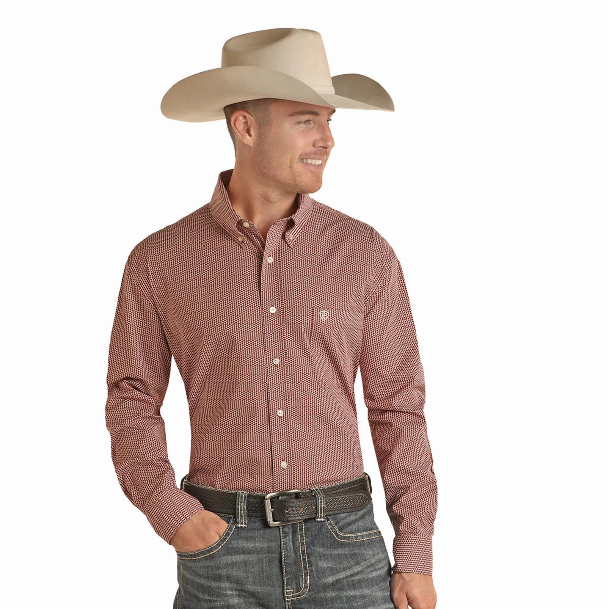 Panhandle Men's Red Geo Print Shirt Versatile Layering