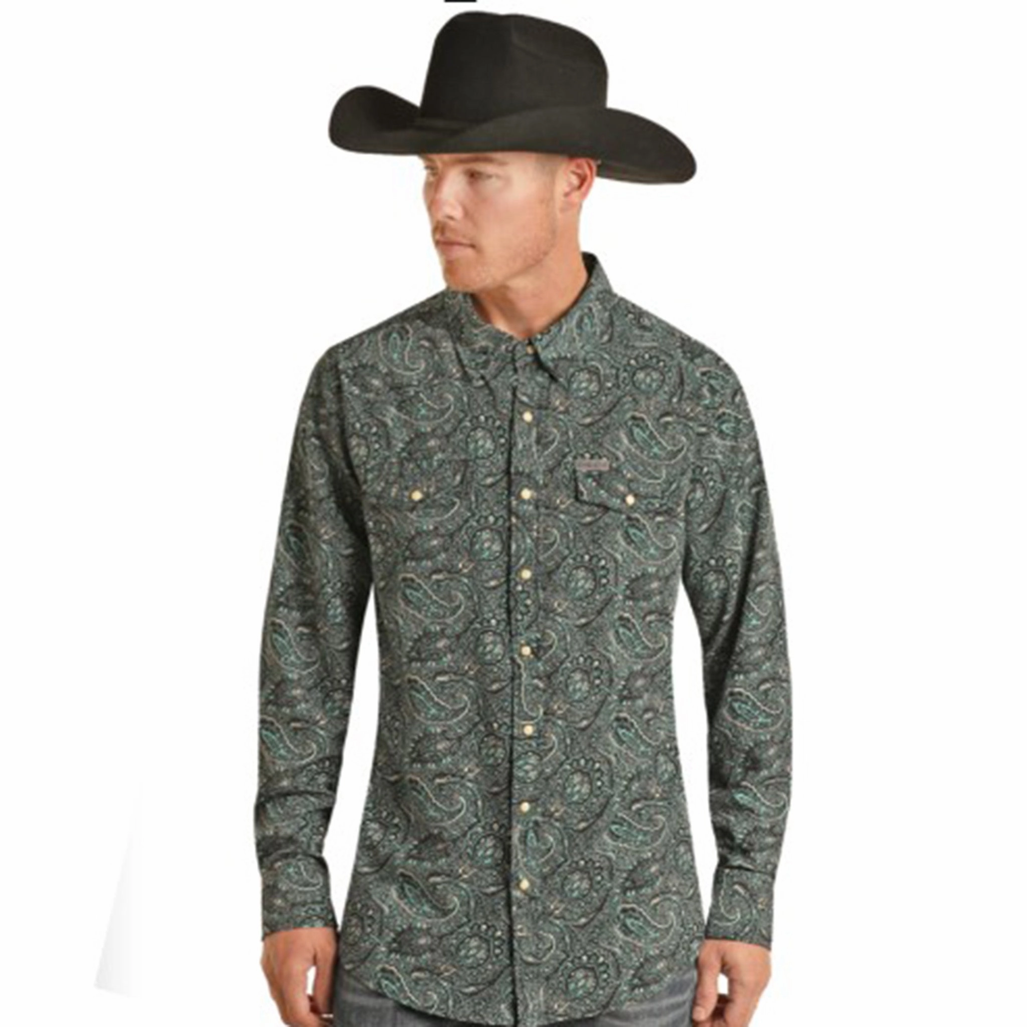 Seamless Sides Panhandle Men's Teal Paisley Snap Shirt