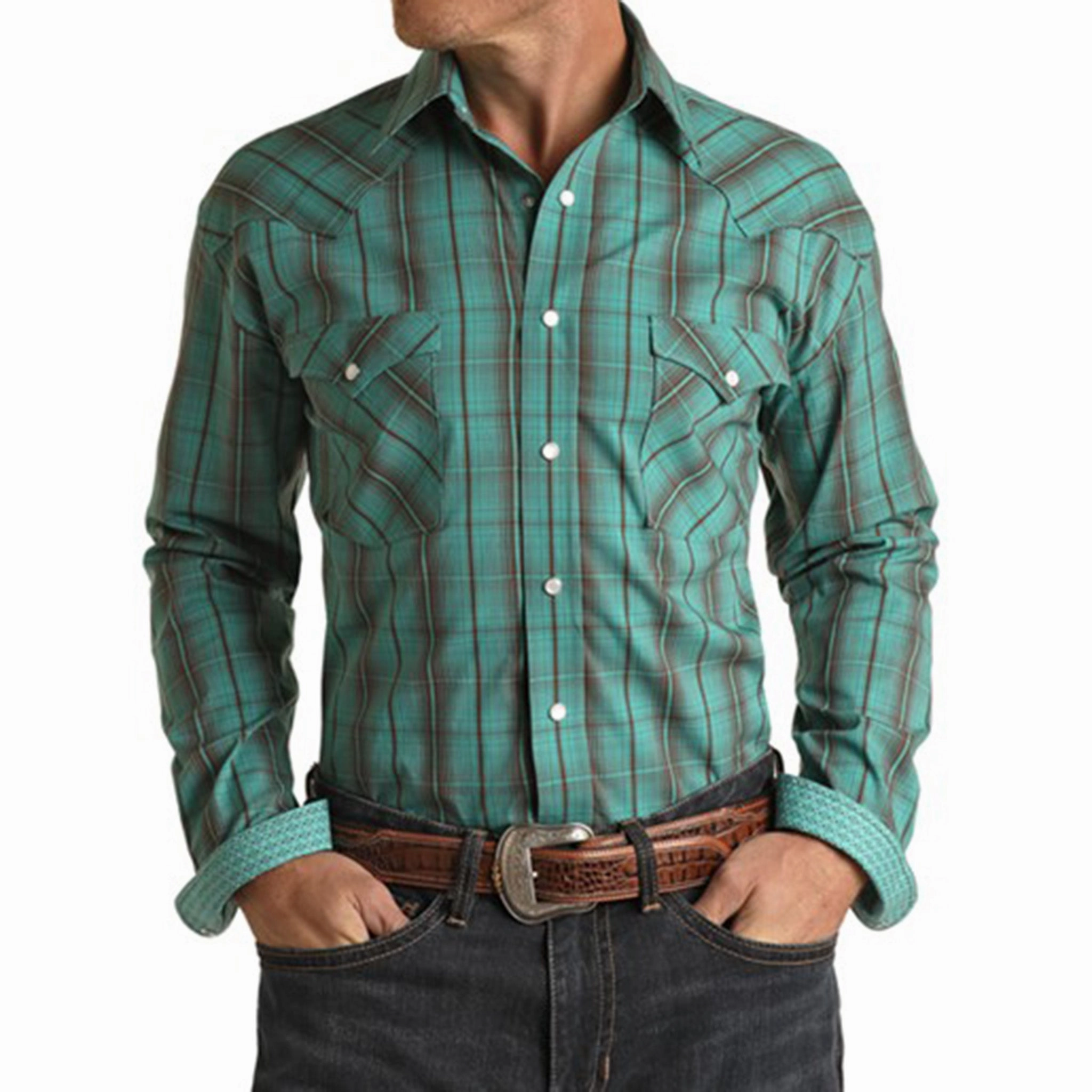 Panhandle Men's Turquoise & Black Shirt Classic Collar Rooftop Bar