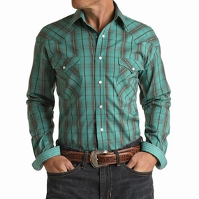 Panhandle Men's Turquoise & Black Shirt Classic Collar Rooftop Bar