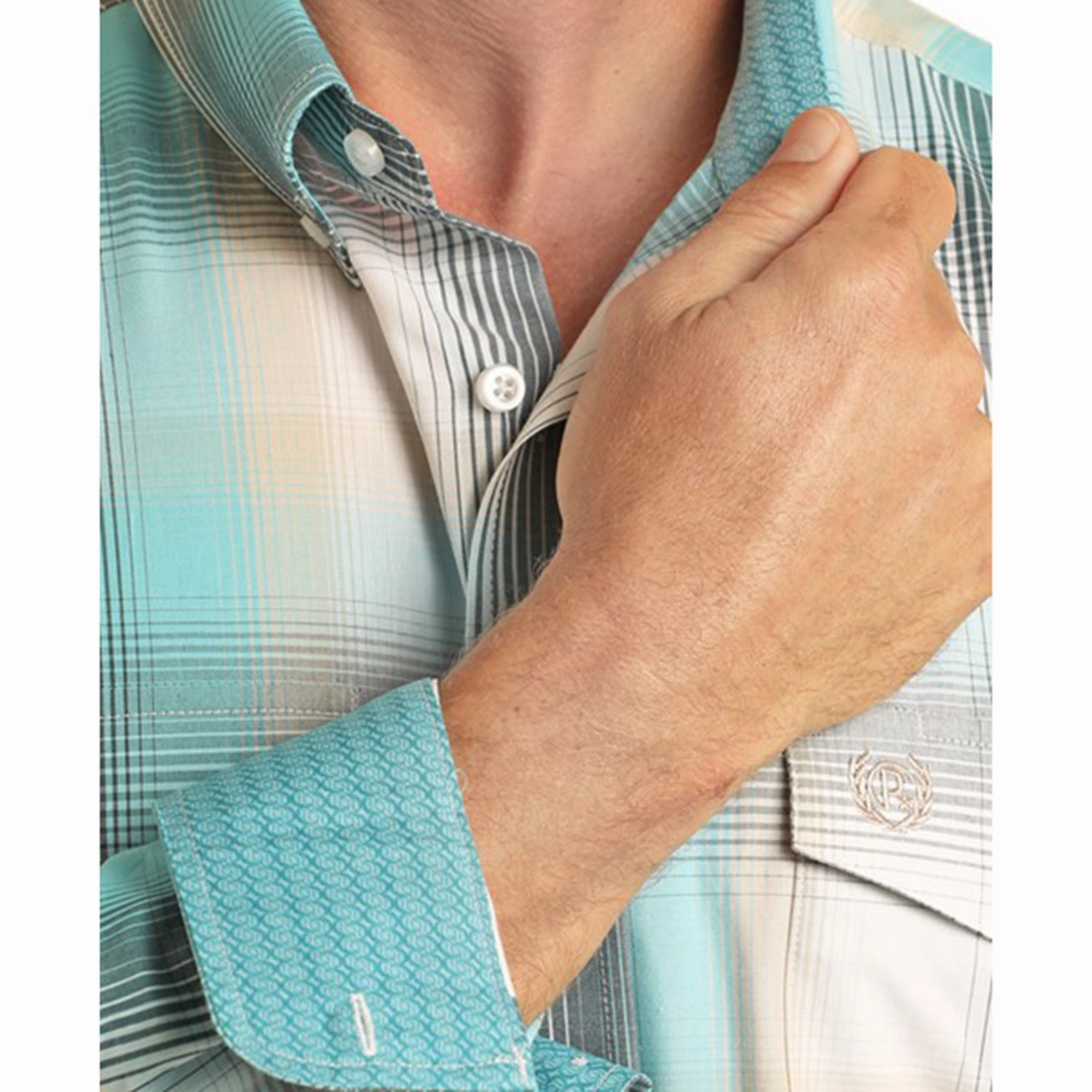 Panhandle Men's Turquoise Plaid Long Sleeve Preppy Vibe