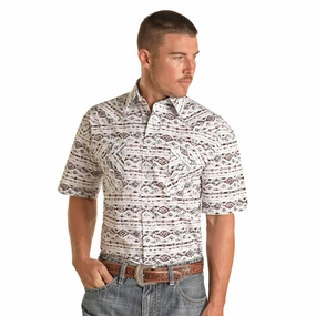 bohemian flair Panhandle Men's White/Red Aztec Shirt