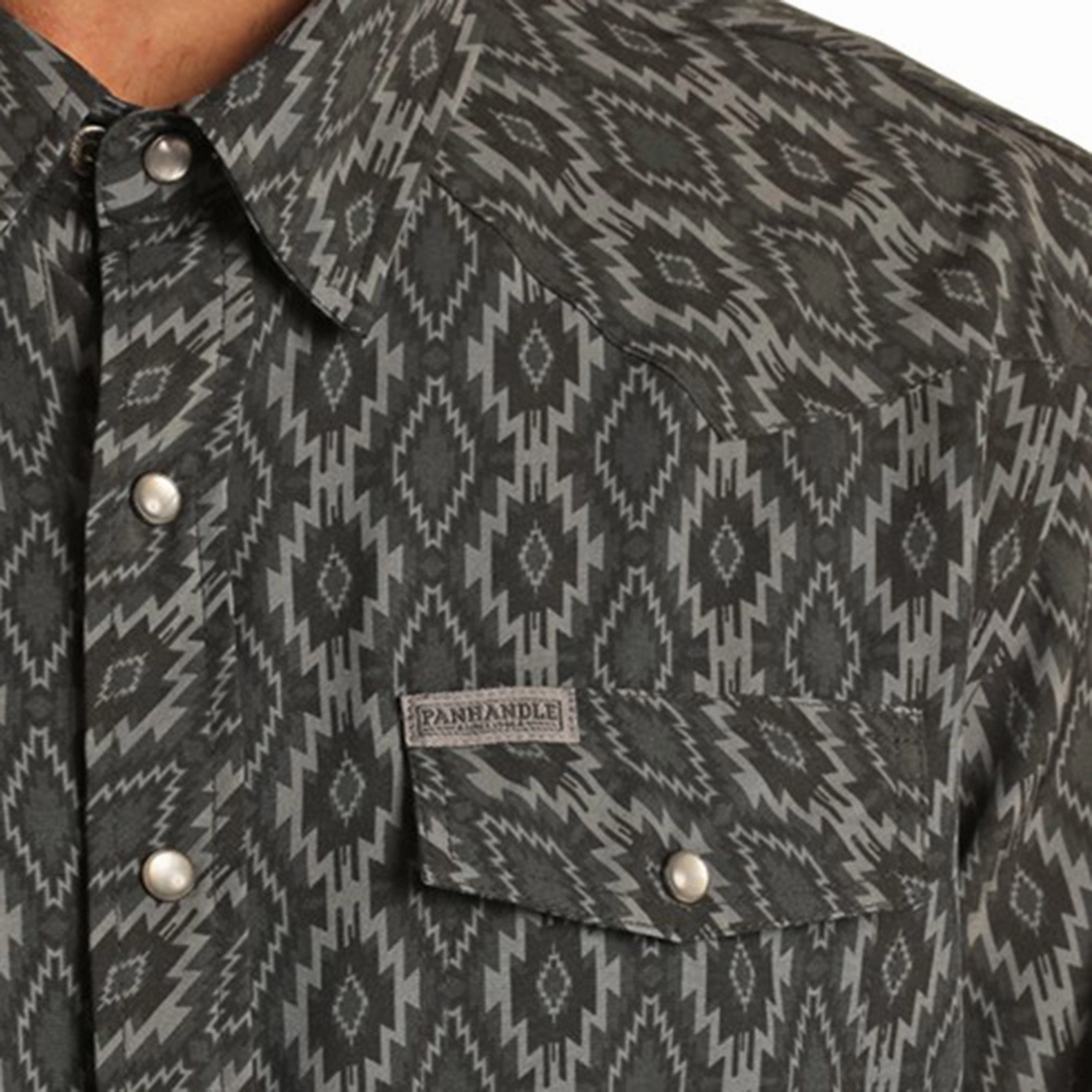 Embroidered Detail Panhandle Slim Men's Black/Grey Aztec Shirt