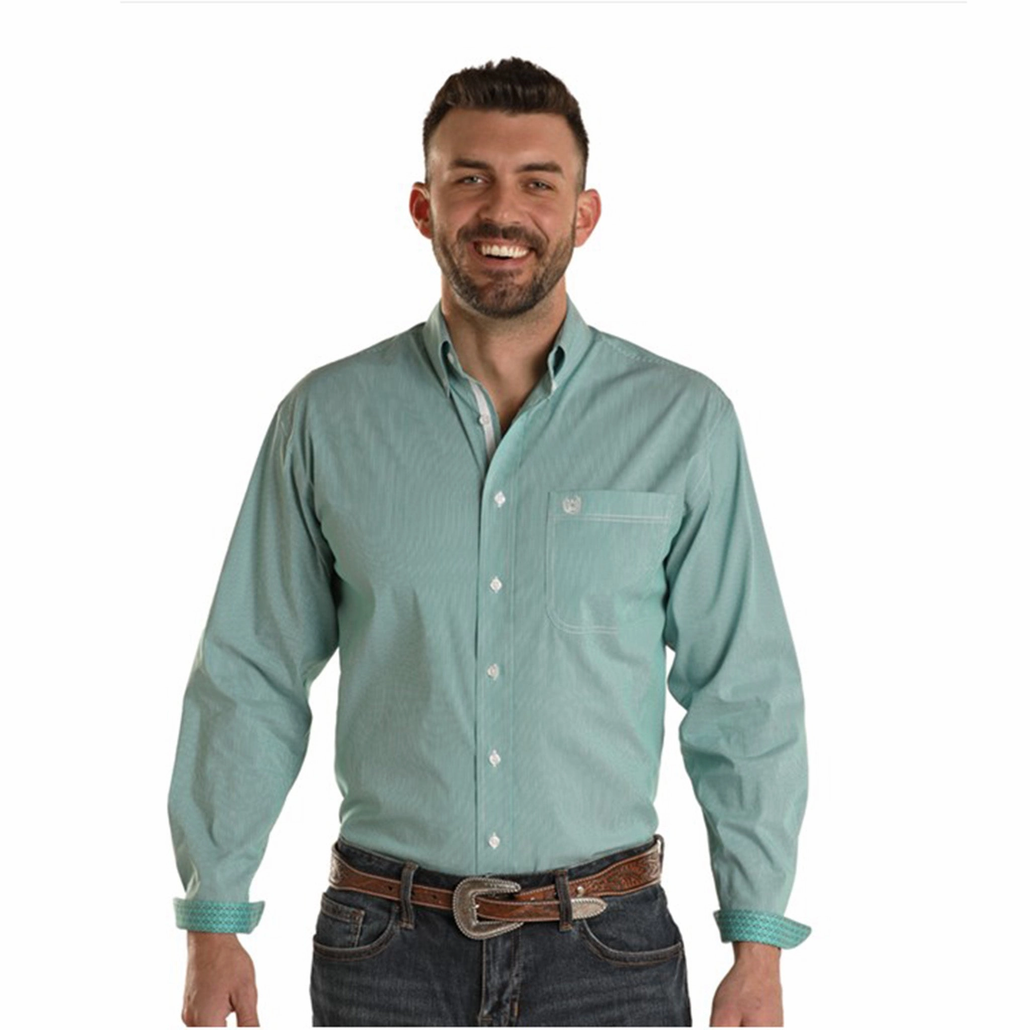 Abrasion resistant Ethical production Panhandle Slim Men's Solid Turquoise Shirt