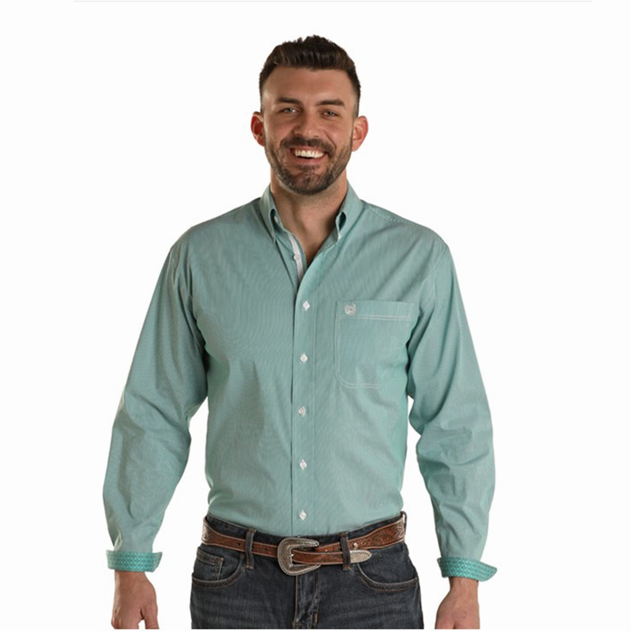 Advanced Moisture Management Panhandle Slim Men's Solid Turquoise Shirt