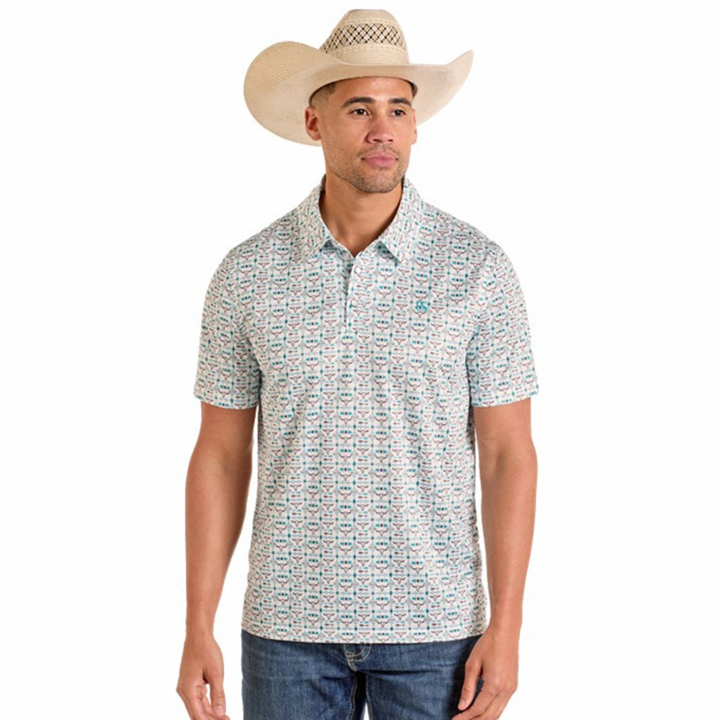Panhandle Slim Men's Steer Skull Polo Smooth Seam Finish Comfy Look
