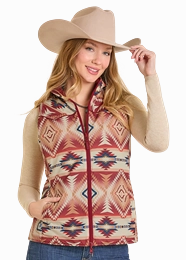 MultiLayerSystem Tailored Cut Style Panhandle Slim Red Reversible Aztec and Quilted Vest