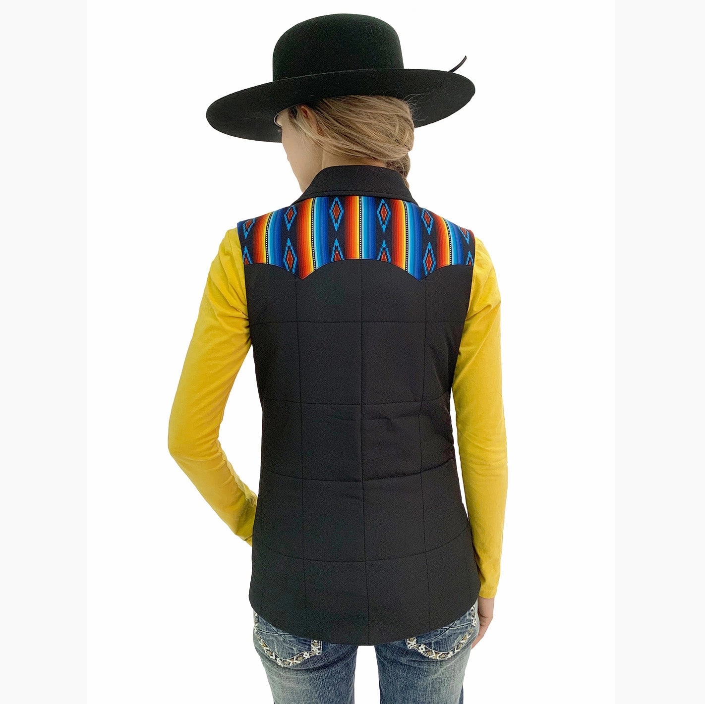 Panhandle Slim Women's Black Aztec Yoke Vest Stretch Comfort Fit Temperature Adaptive