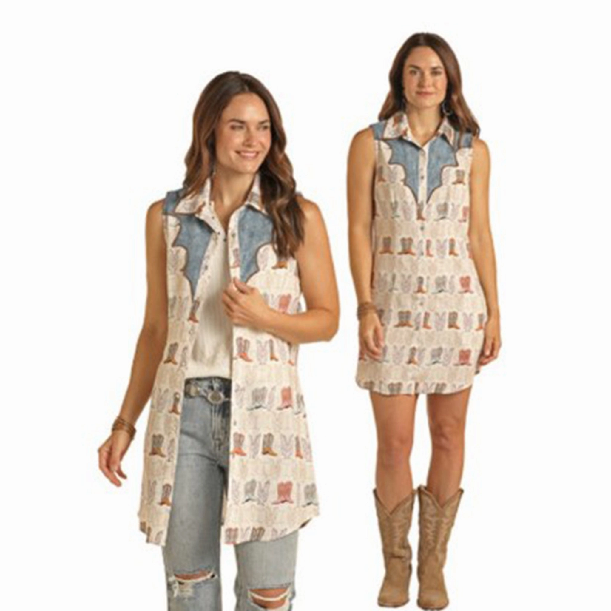 Panhandle Slim Women's Cream Boots Snap Dress One-Shoulder