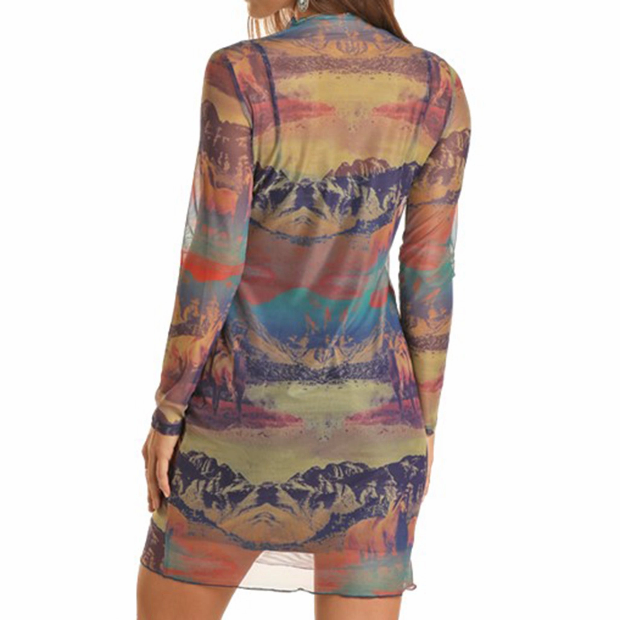 Panhandle Slim Women's Mesh Horse Print Dress Formed Look Elegant Mature